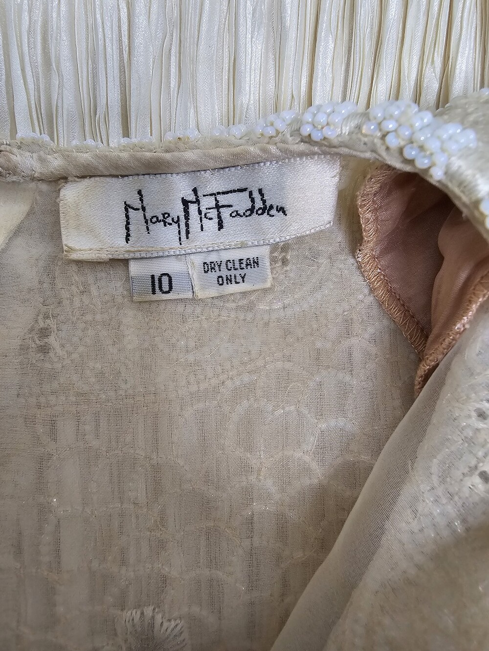 Vintage Mary McFadden Couture Beaded Gown 80s Cream Marii Pleat Stunning Rare - Picture 16 of 16